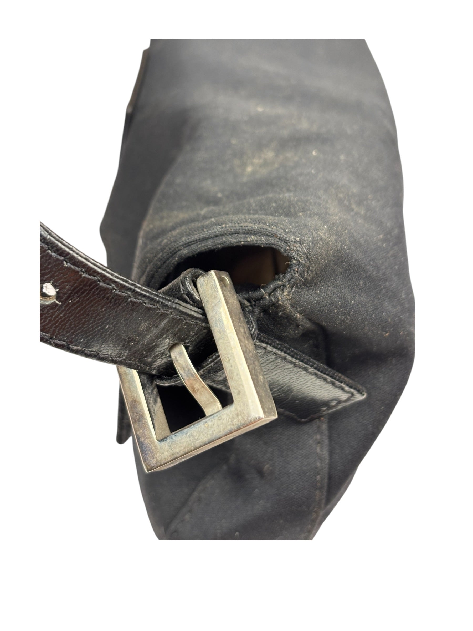 Fendi Black Leather Trim Baguette
