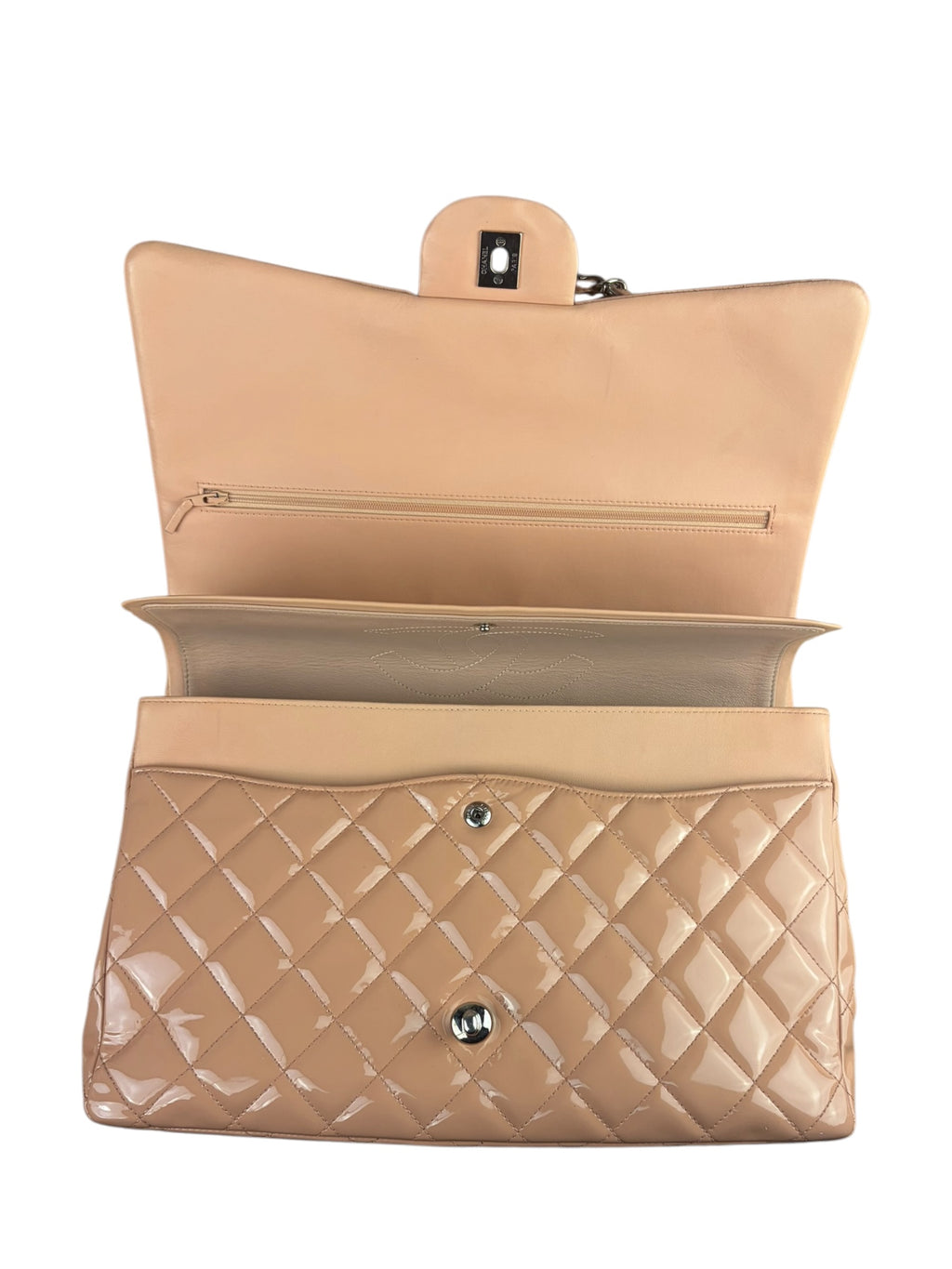 Chanel Patent Nude Quilted Jumbo Flap 2011