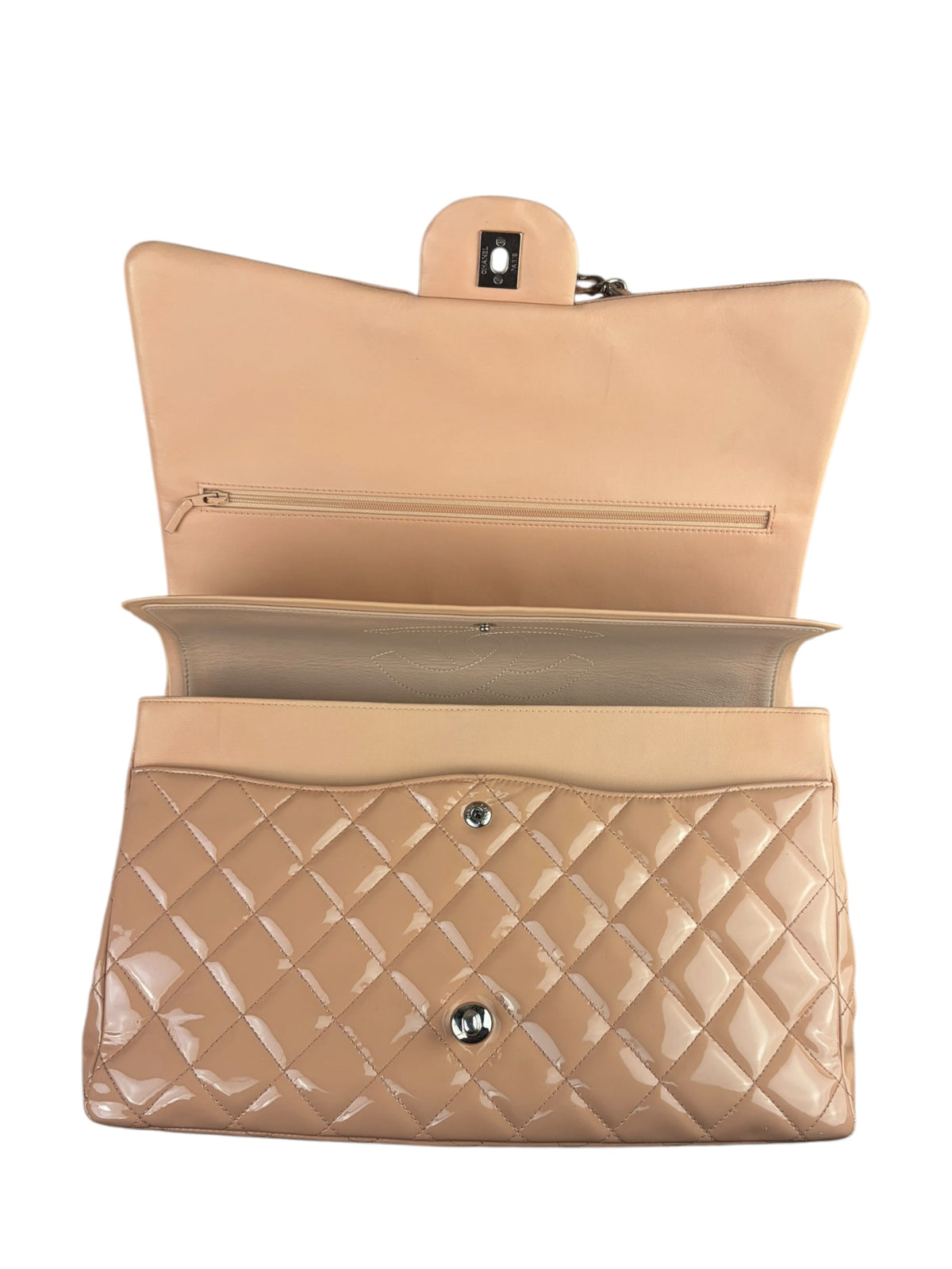 Chanel Patent Nude Quilted Jumbo Flap 2011