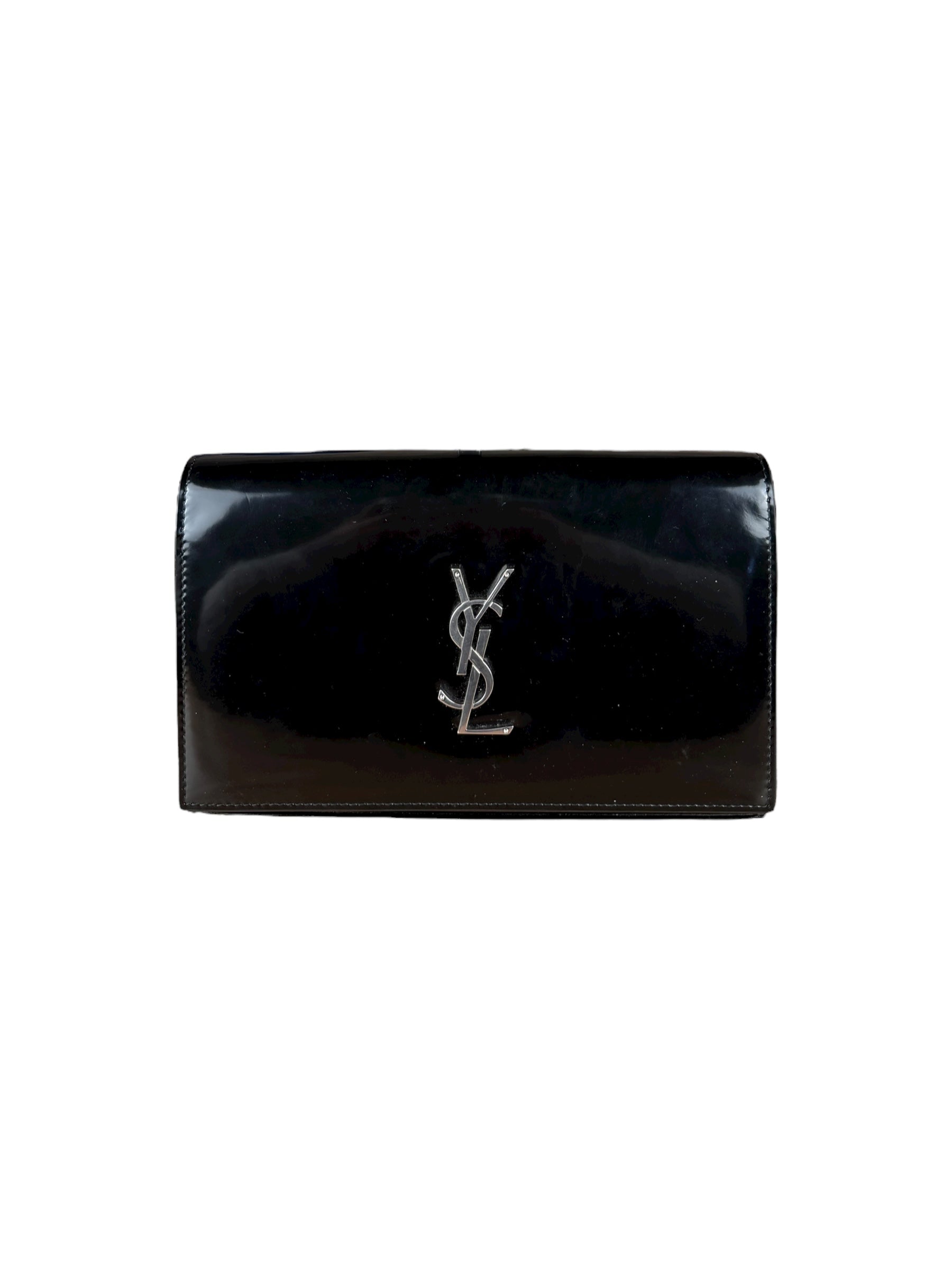 Saint Laurent Cassandre Leather Wallet on Chain Bag Black