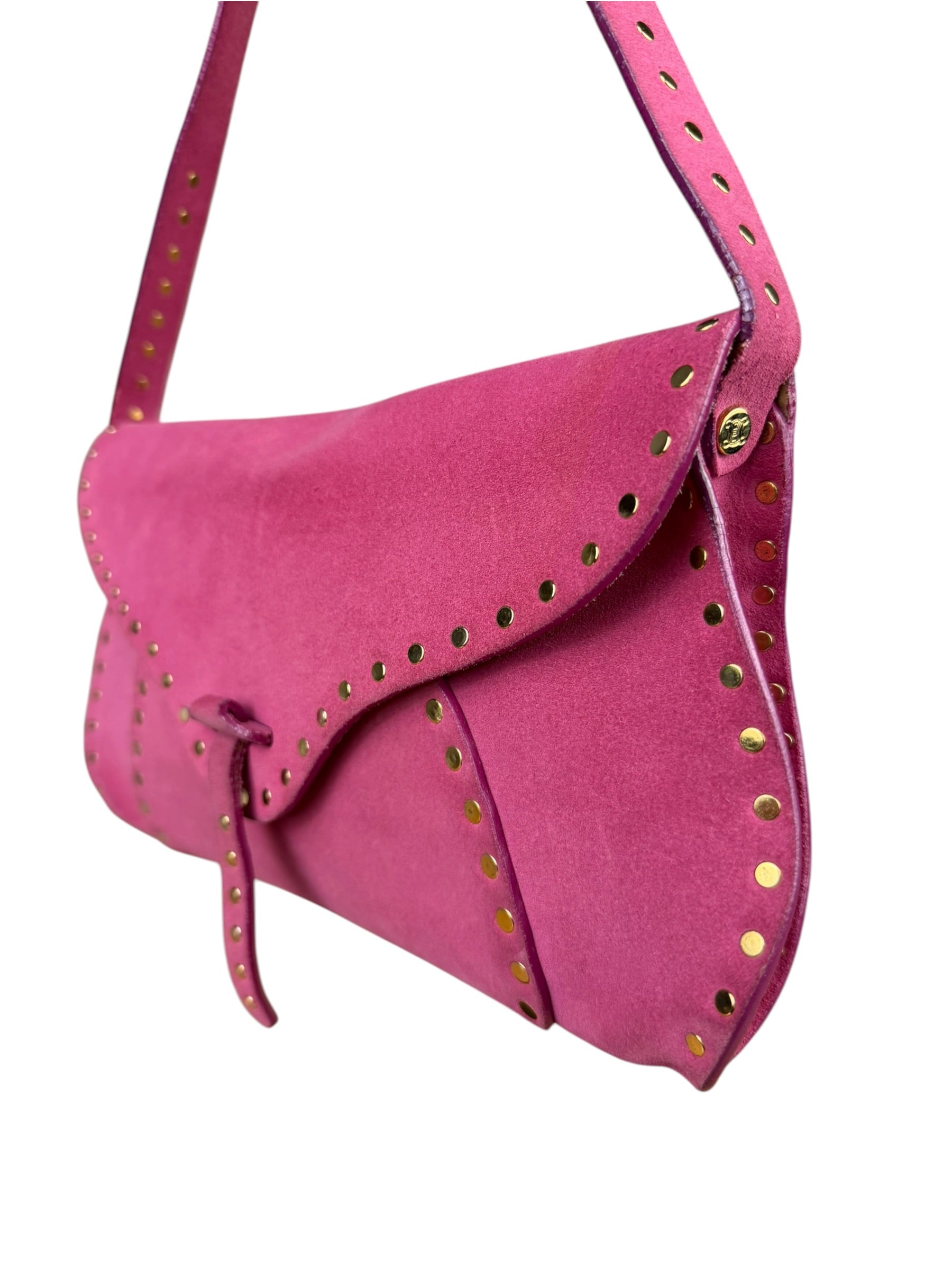 Celine Vintage Pink Suede Poulbot Shoulder Bag