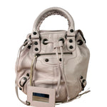 Balenciaga Baby Pink Leather Pompon Moto City 2Way Bucket Bag
