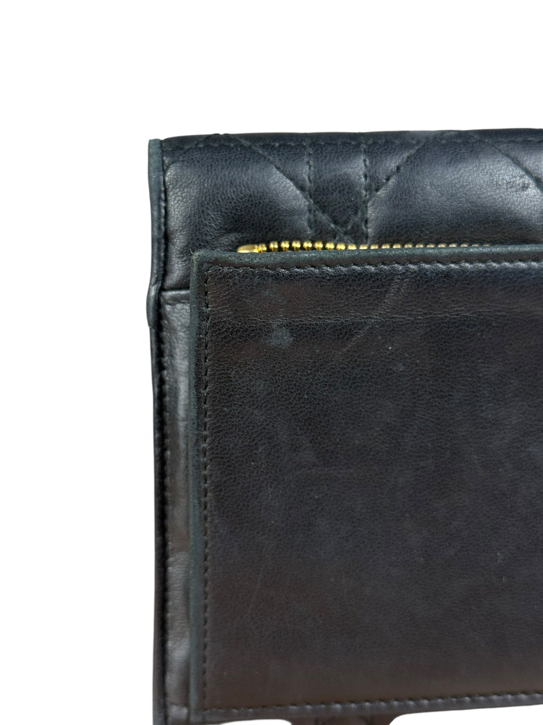 Christian Dior Black Leather Quilted Compact Wallet