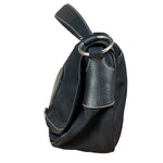Damaged Prada Vintage Black Tessuto Nylon Leather Trim Saddle Flap Shoulder Bag
