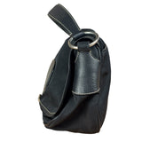 Damaged Prada Vintage Black Tessuto Nylon Leather Trim Saddle Flap Shoulder Bag