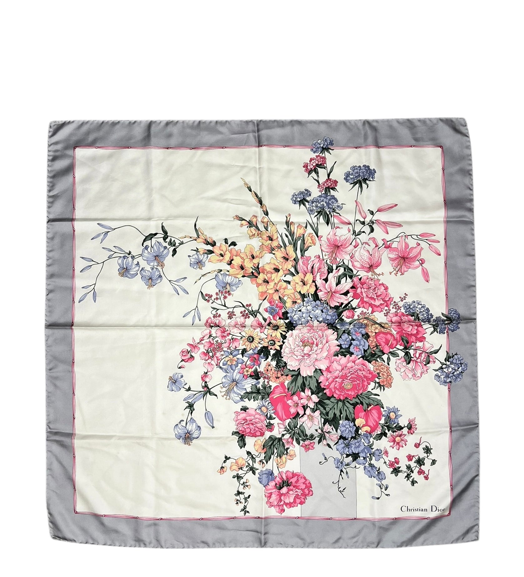 Christian Dior Pink/Grey Silk Floral Scarf