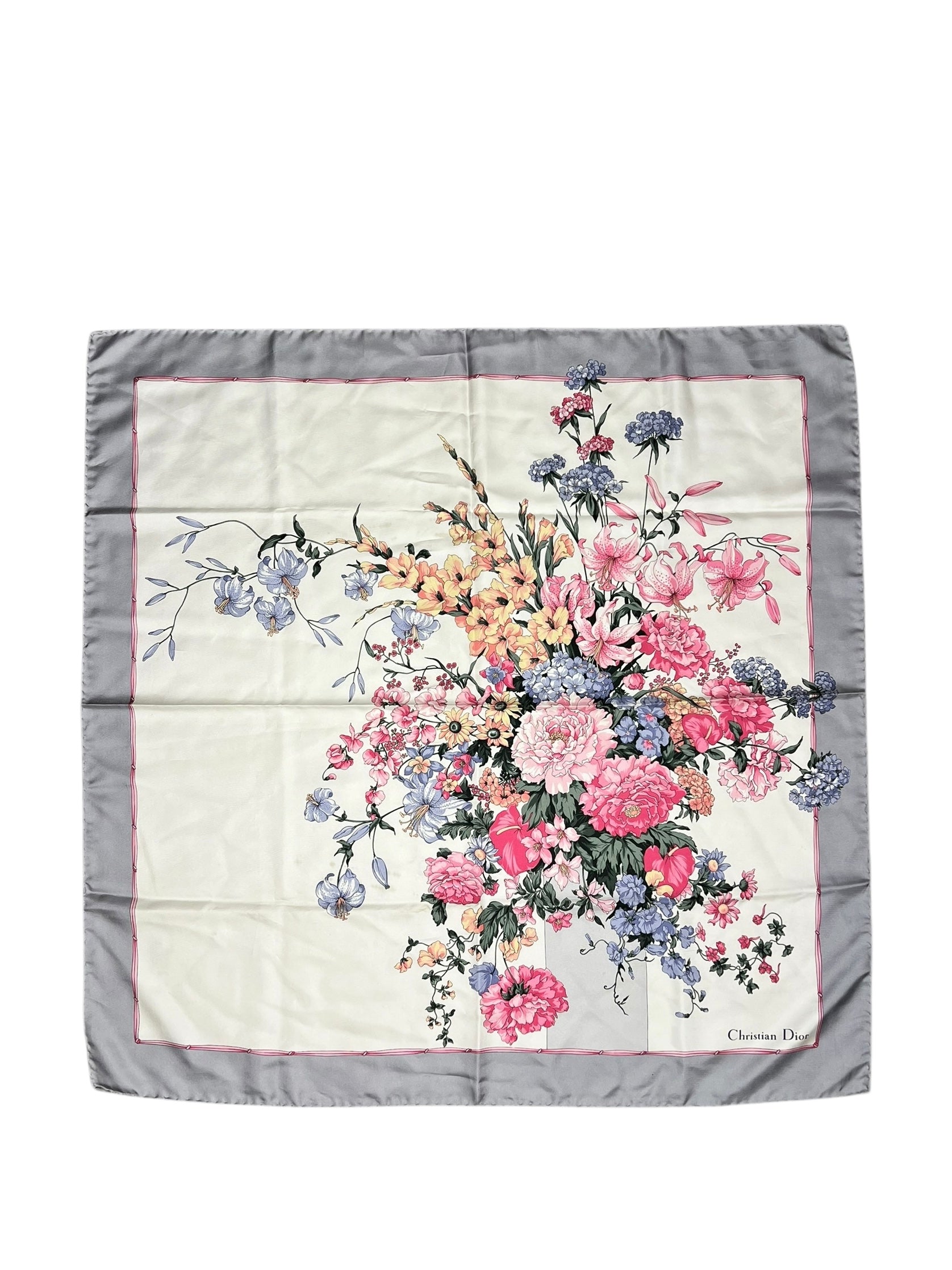 Christian Dior Pink/Grey Silk Floral Scarf