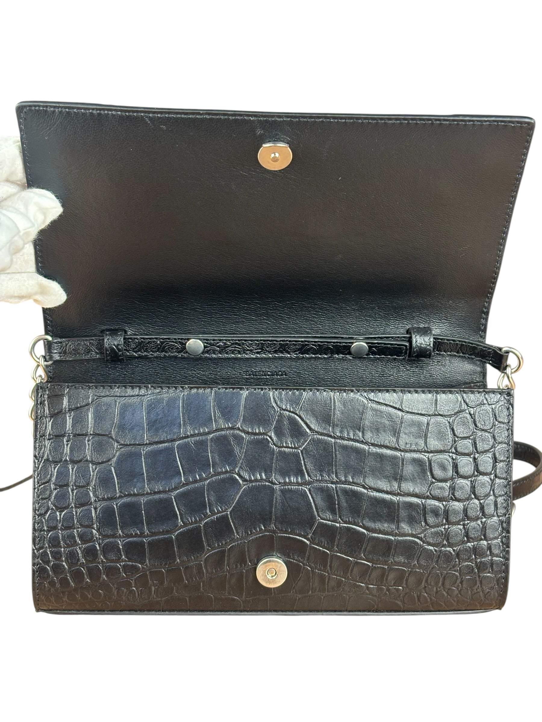 Balenciaga Black Croc Embossed Le City Clutch