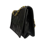 Chanel Vintage Black Lizard Leather Chain Flap Bag 1987