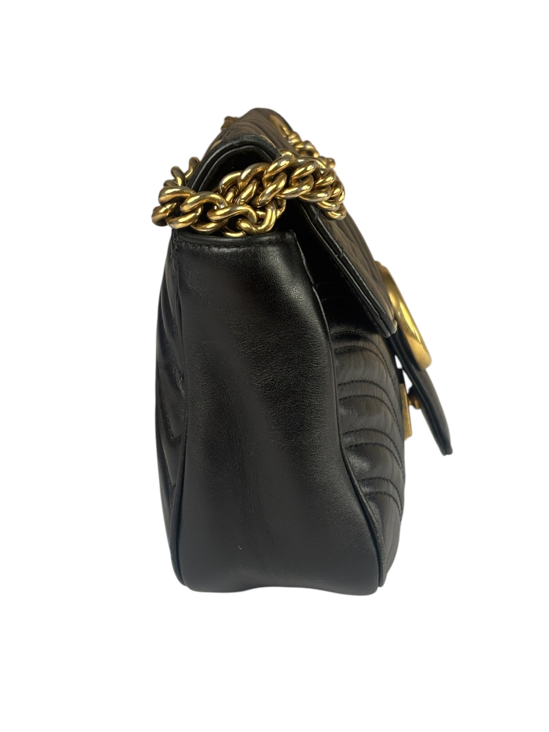 Gucci GG Black Marmont Leather Medium Shoulder Bag