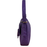 Fendi Purple Nappa Leather Medium Logo Embossed Baguette