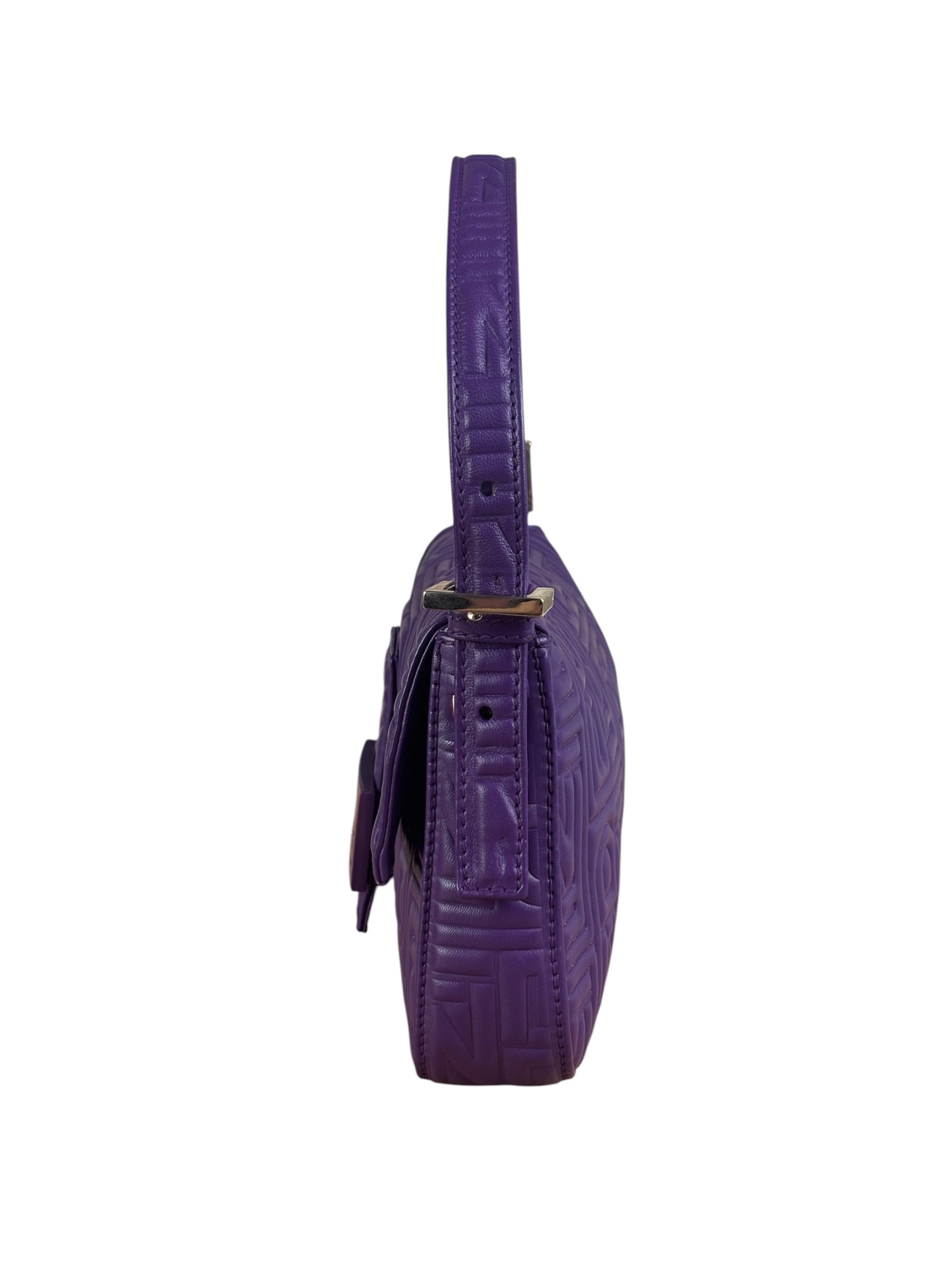 Fendi Purple Nappa Leather Medium Logo Embossed Baguette