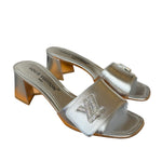 Louis Vuitton Silver Leather Shake Mules LV Crystal Embellished