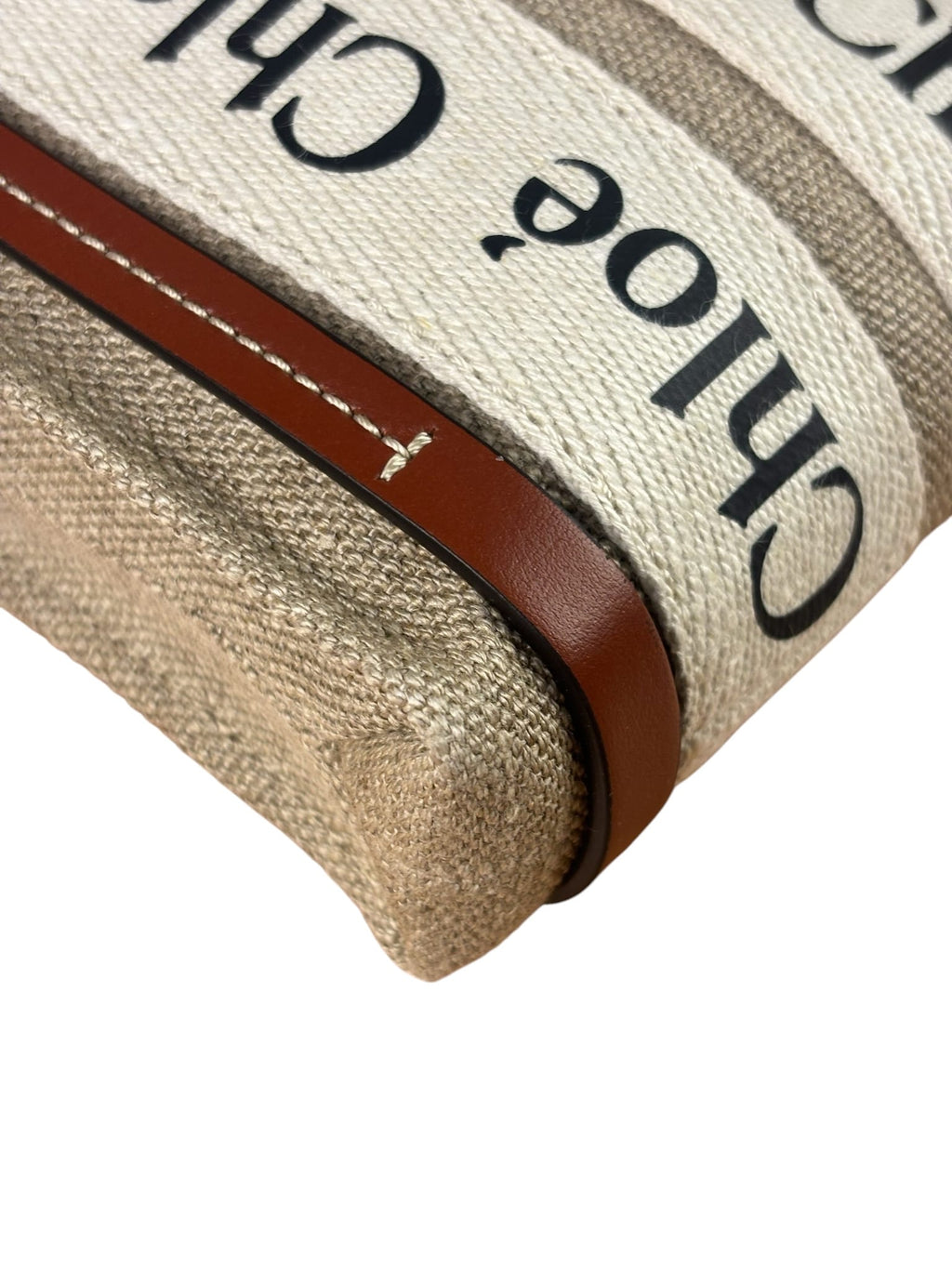Chloe Beige/Brown Leather Trim Canvas Woody Nano Two-Way Satchel