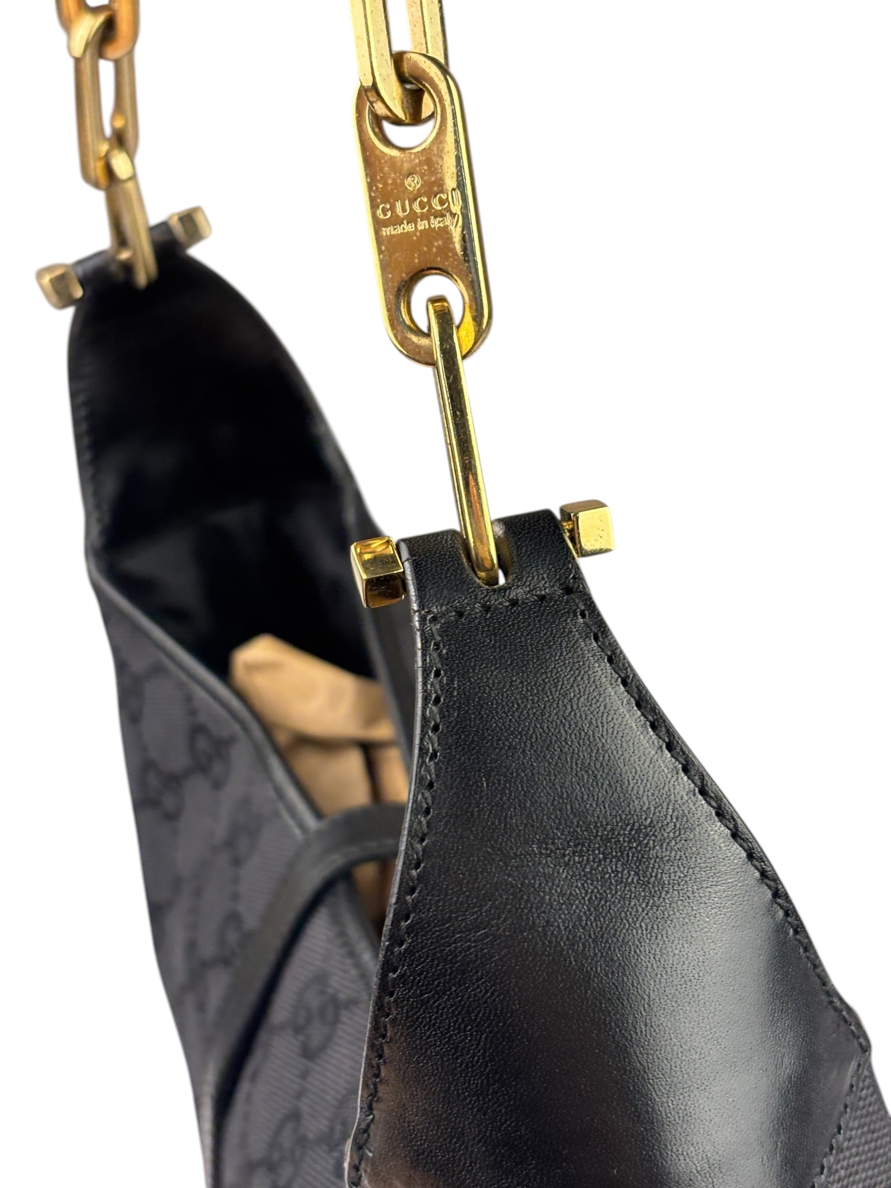 Gucci Black/Grey Leather Trim Jackie Hobo Bag