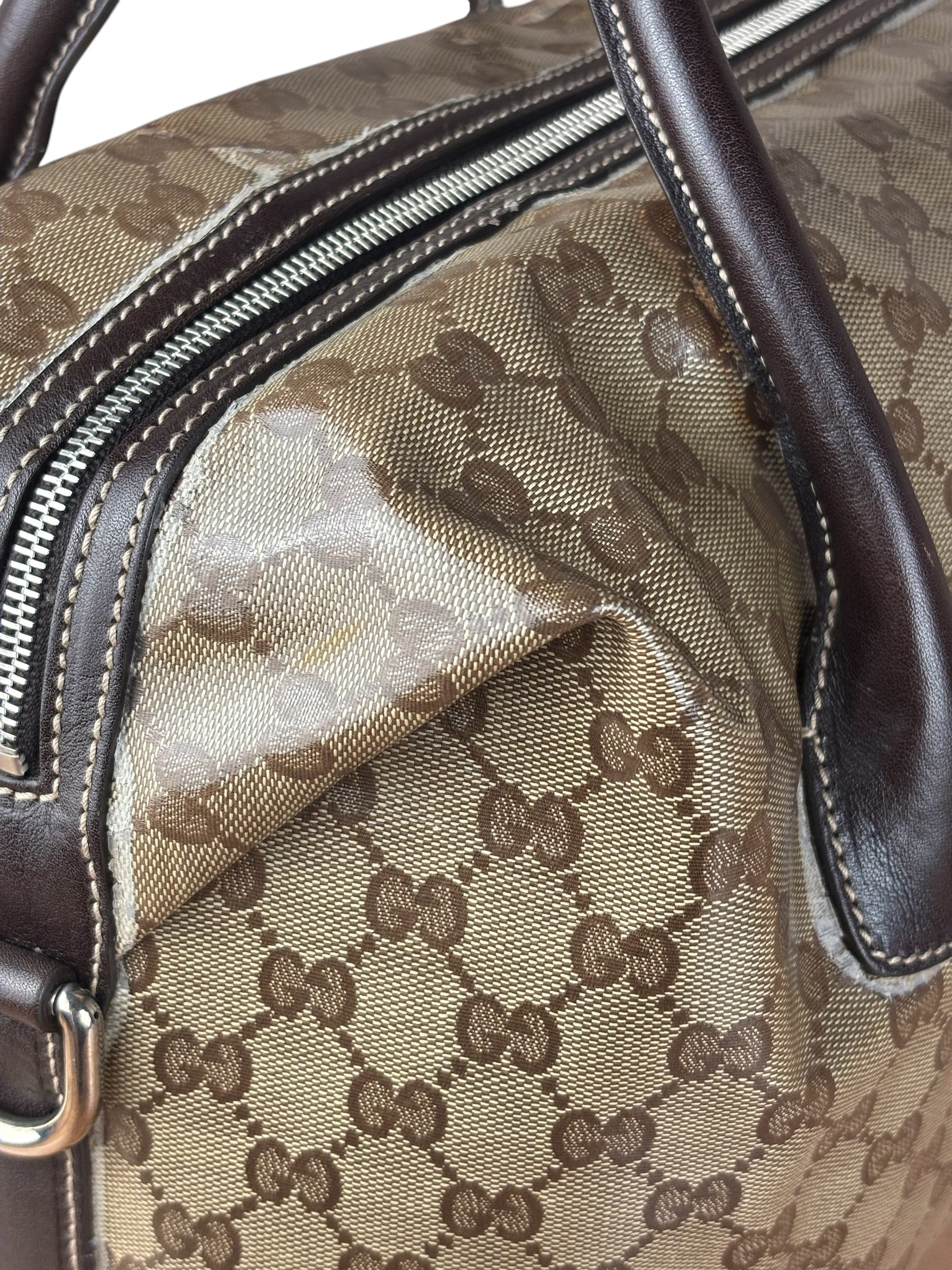 Gucci Vintage GG Coated Canvas Crystal Boston Handbag