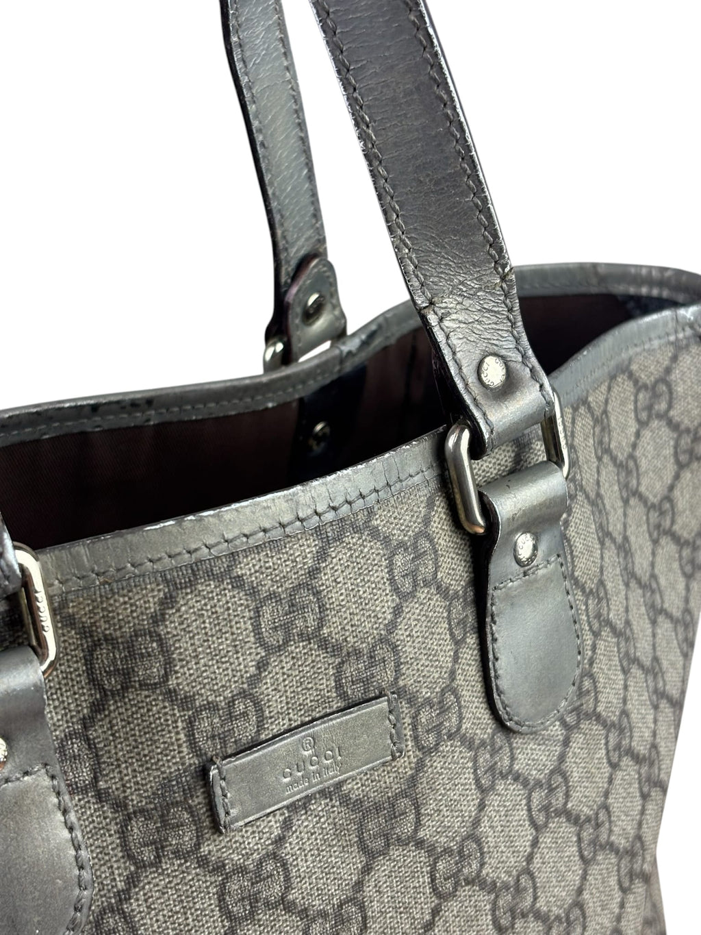 Gucci Beige/Grey Leather Canvas GG Joy Tote Bag
