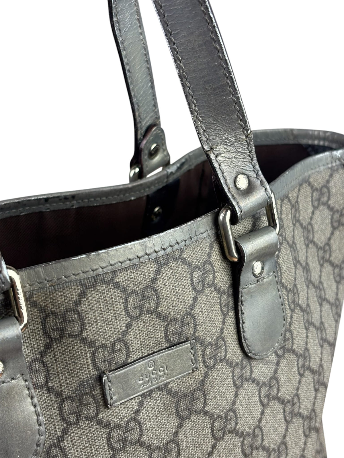 Gucci Beige/Grey Leather Canvas GG Joy Tote Bag