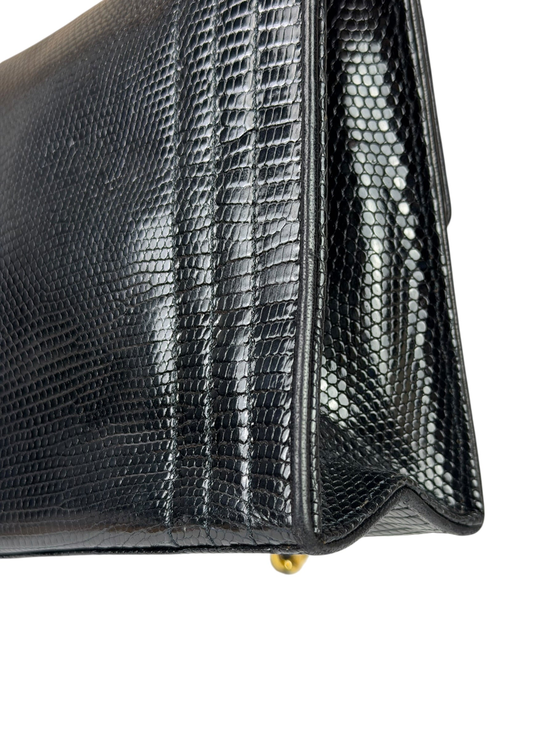 Chanel Black Lizard Leather Envelope Flap Bag 1986