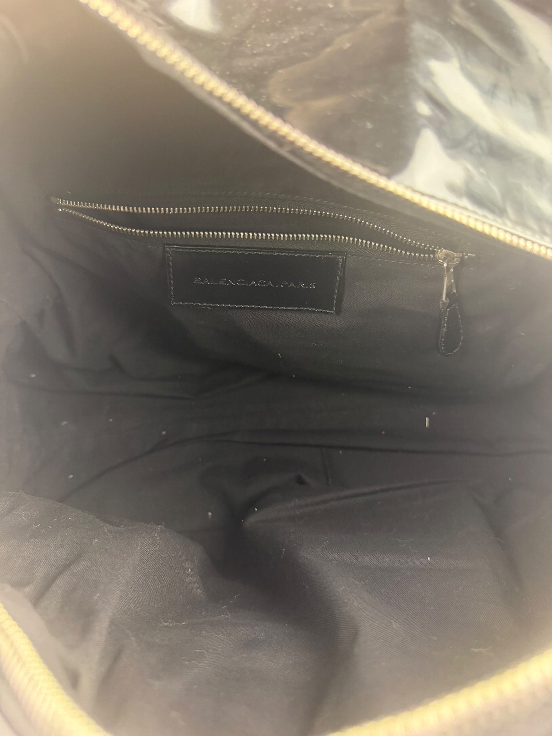 Balenciaga Black Patent Leather Weekender Handbag