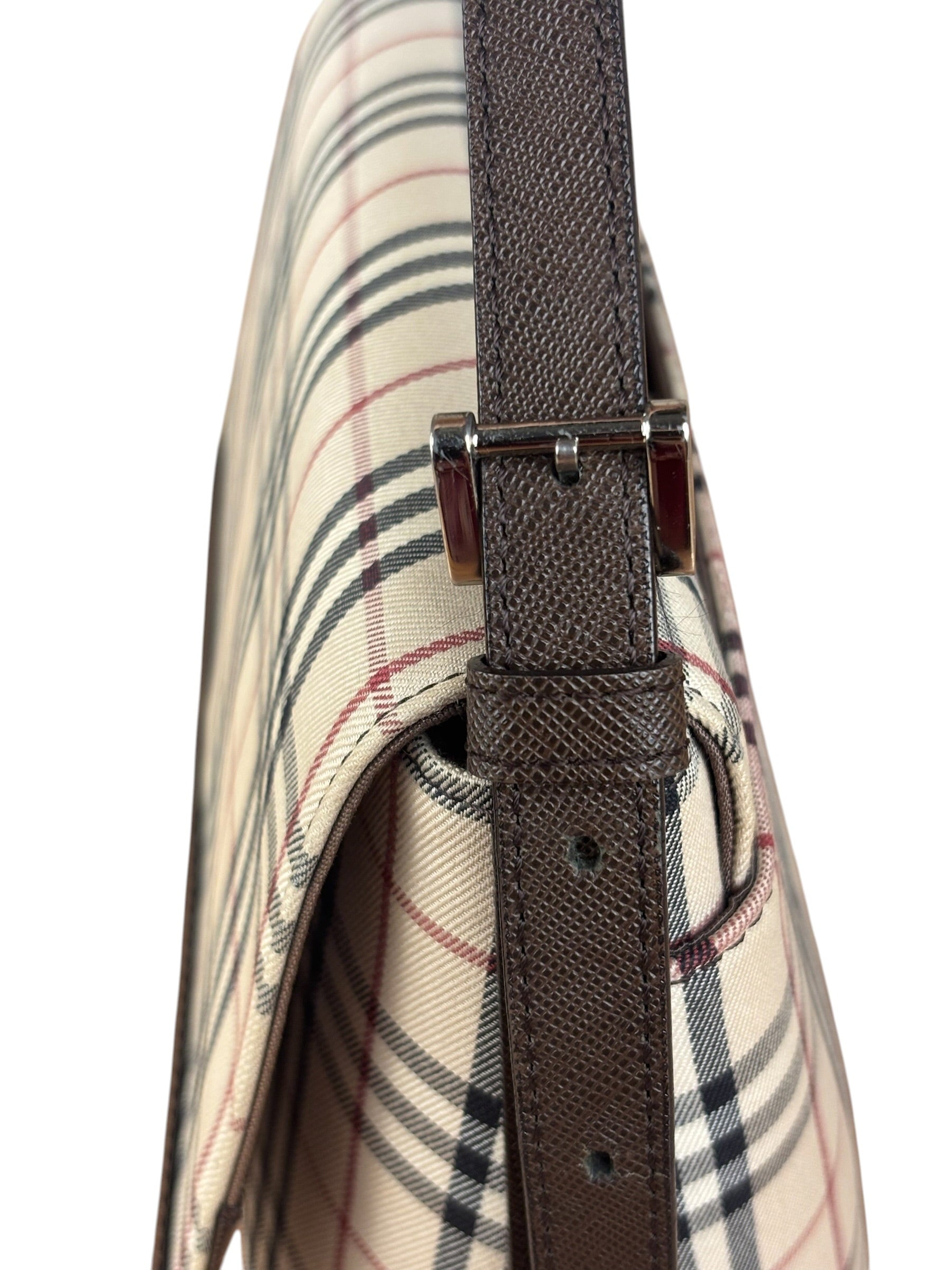 Burberry Vintage Leather Trim House Check Crossbody Flap Bag