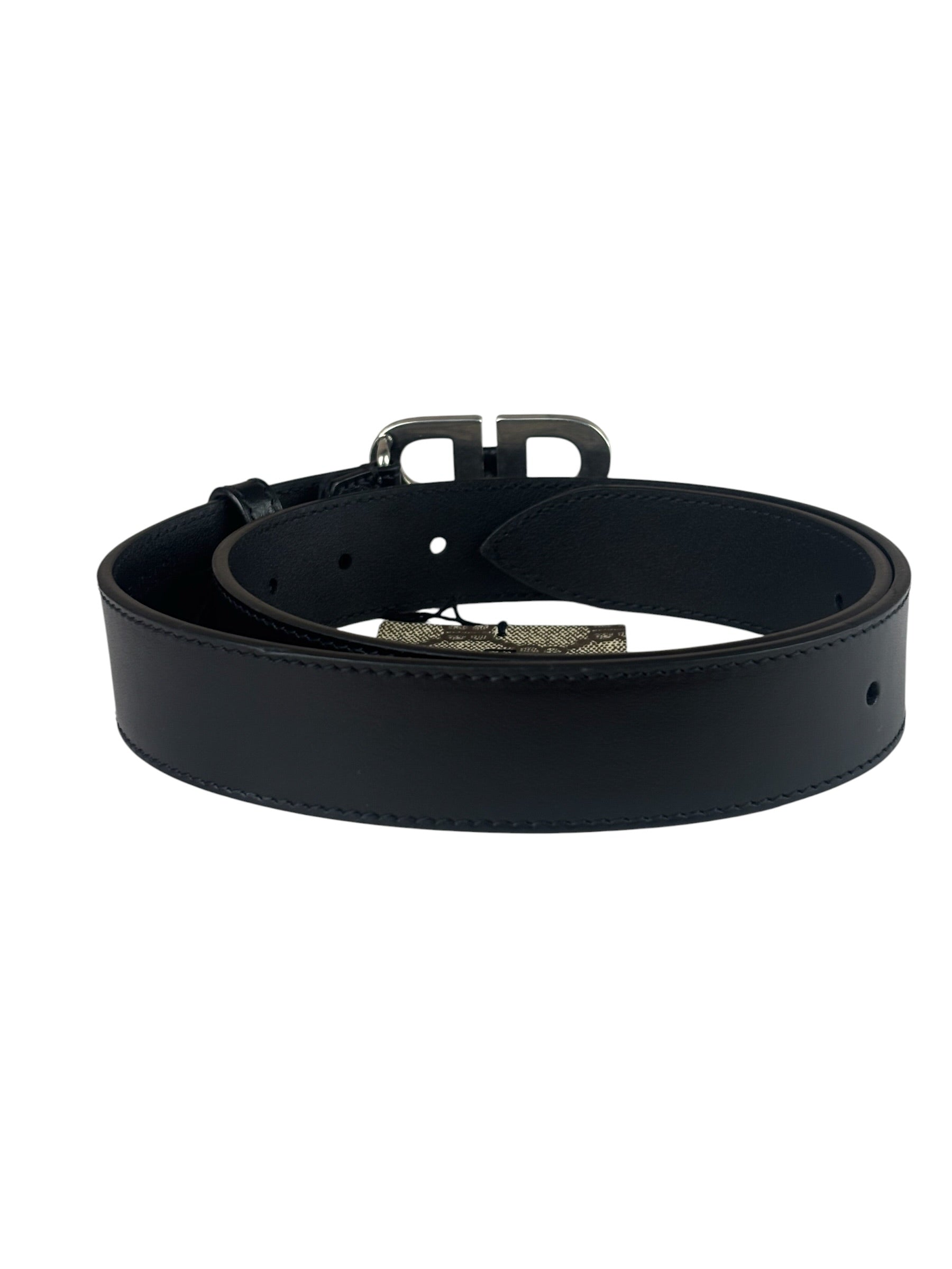 Balenciaga Black Leather BB Buckle Belt