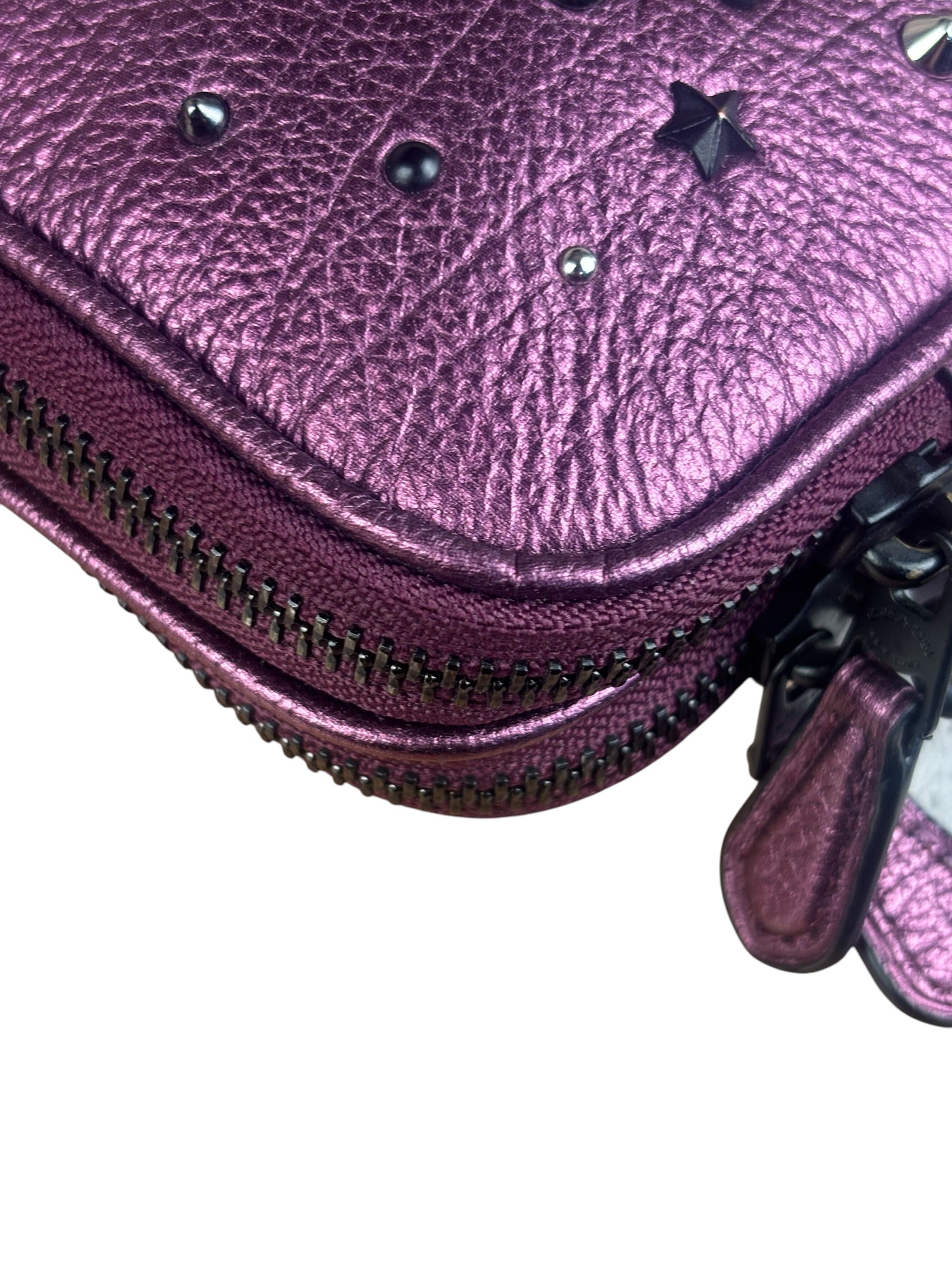 Coach Purple Metallic Studded Leather Zip Pouch