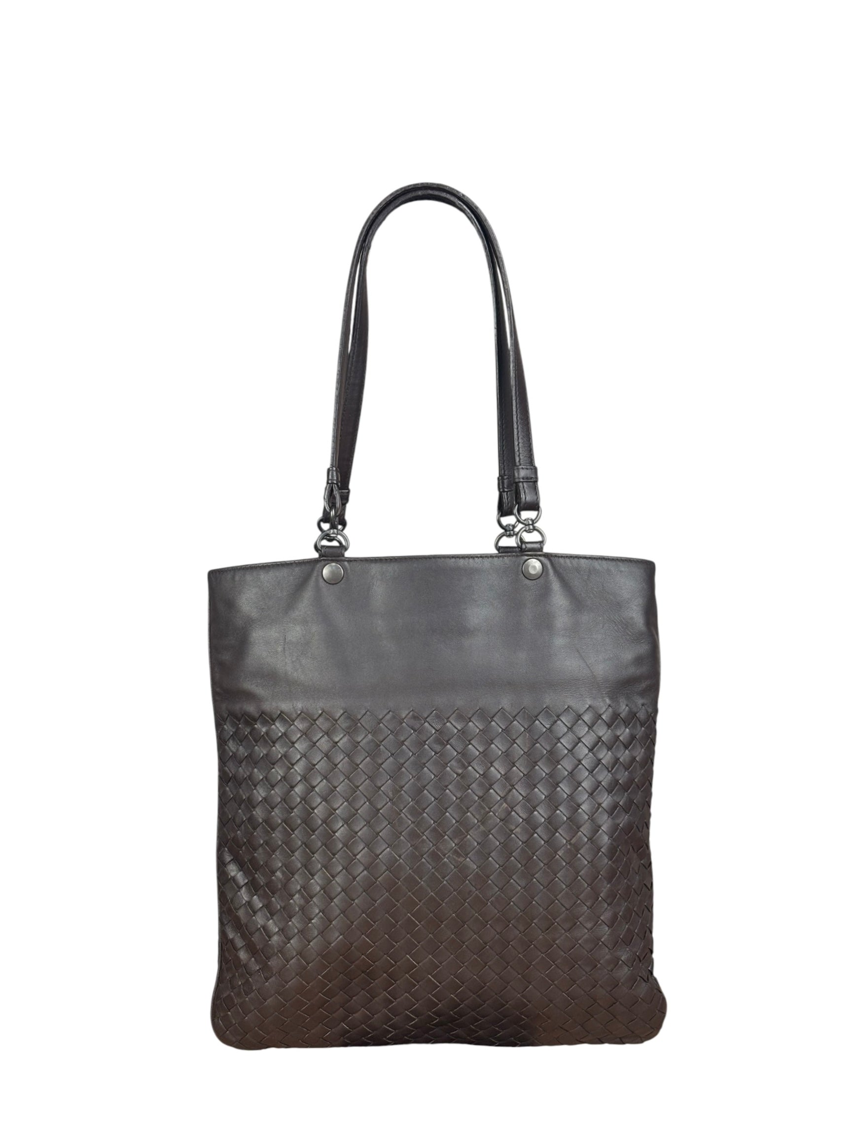 Bottega Veneta Chocolate Brown Leather Intercciato Tote Bag