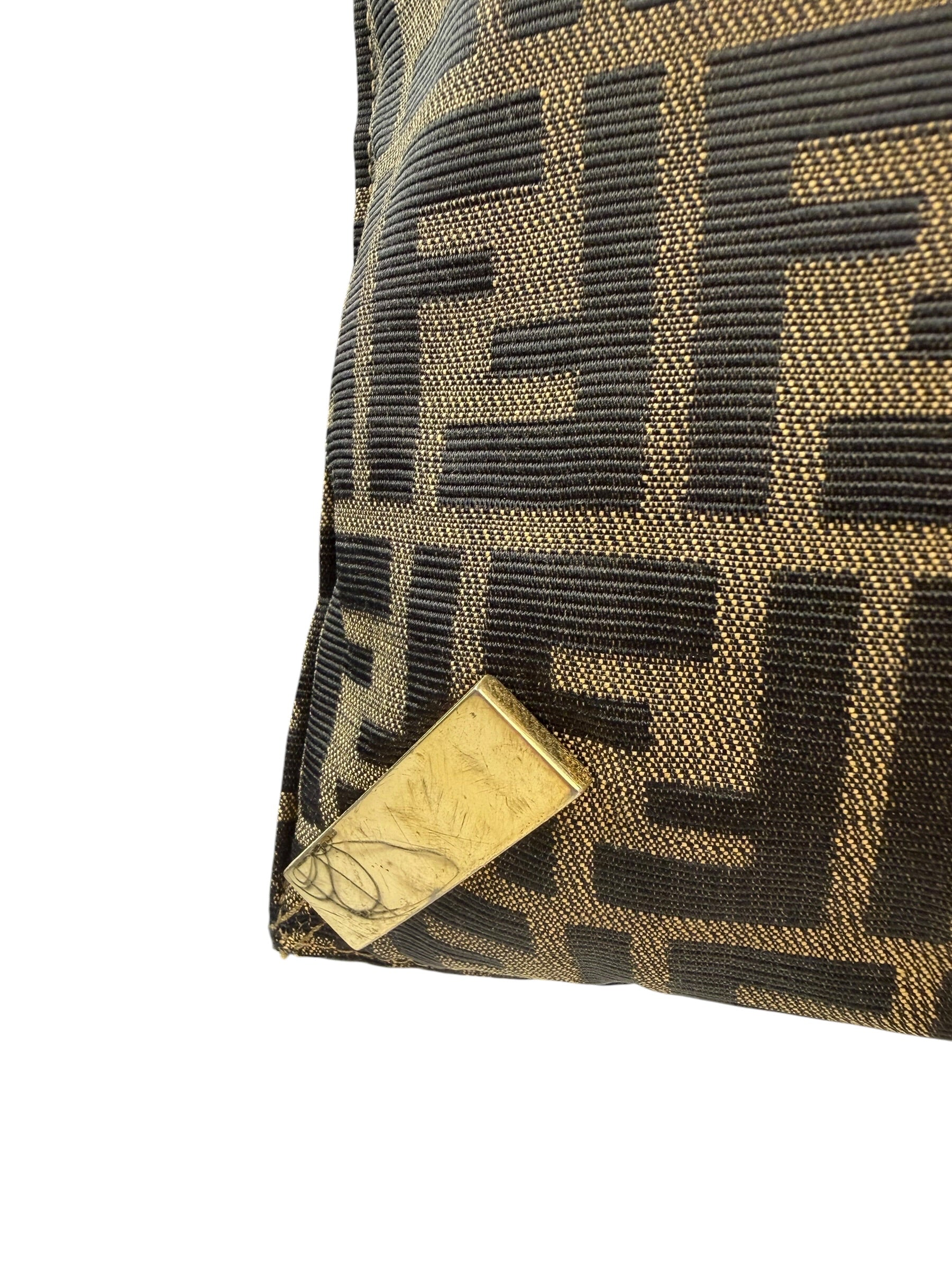 Fendi Brown Leather Trim Canvas  Zucca Tote Bag