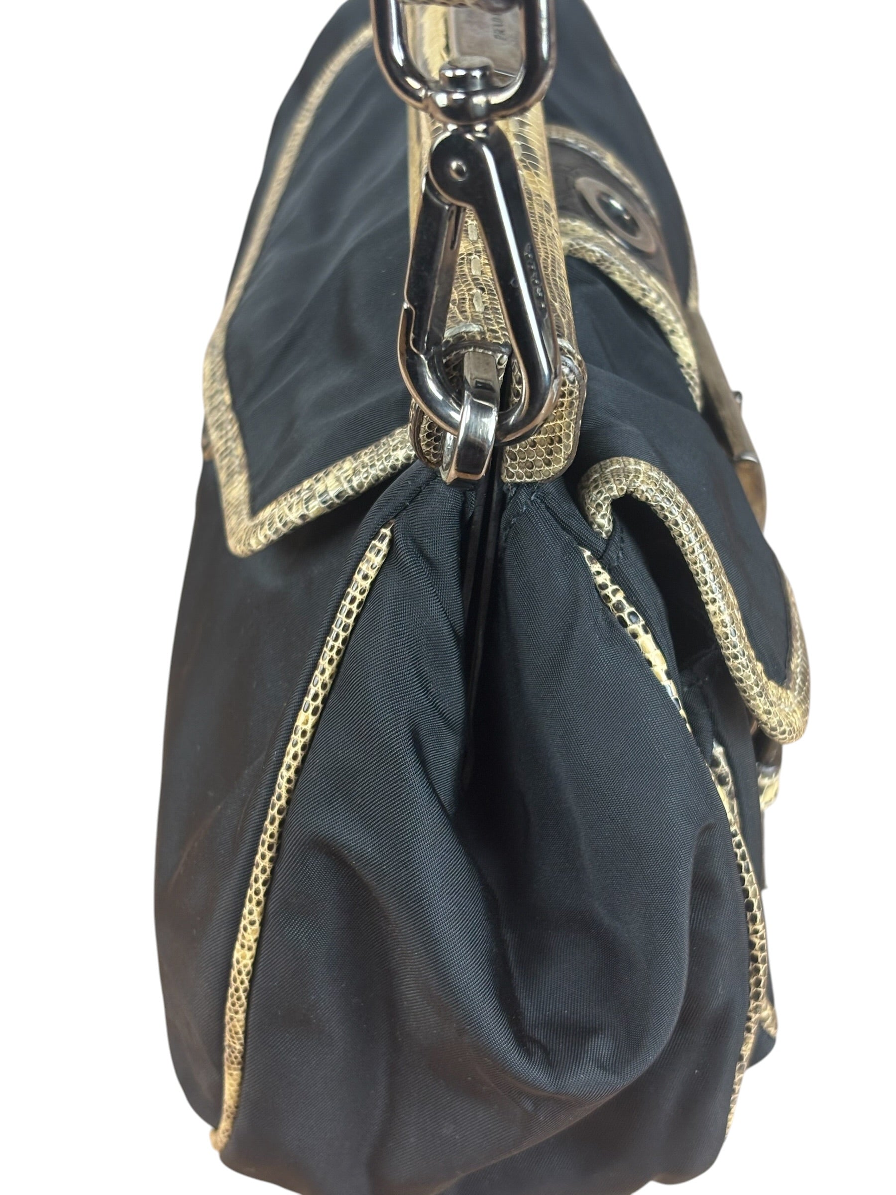 Prada Vintage Tessuto Lucertola Black Lizard Shoulder Bag