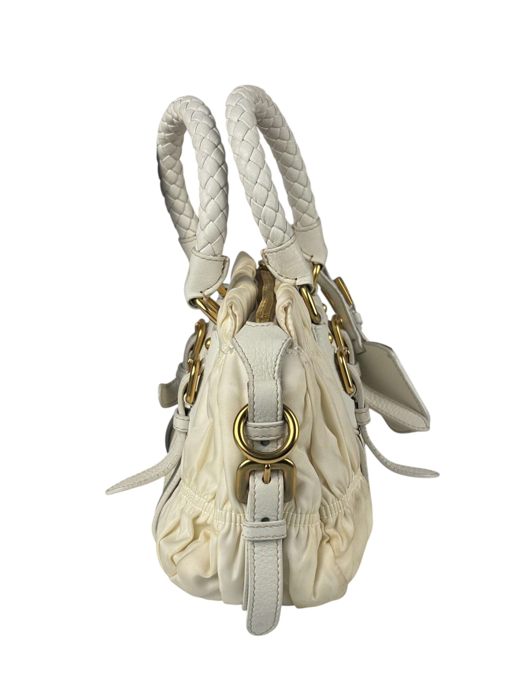 Prada Y2K Ivory Gaufre Nylon Woven Leather 2Way Mini Handbag