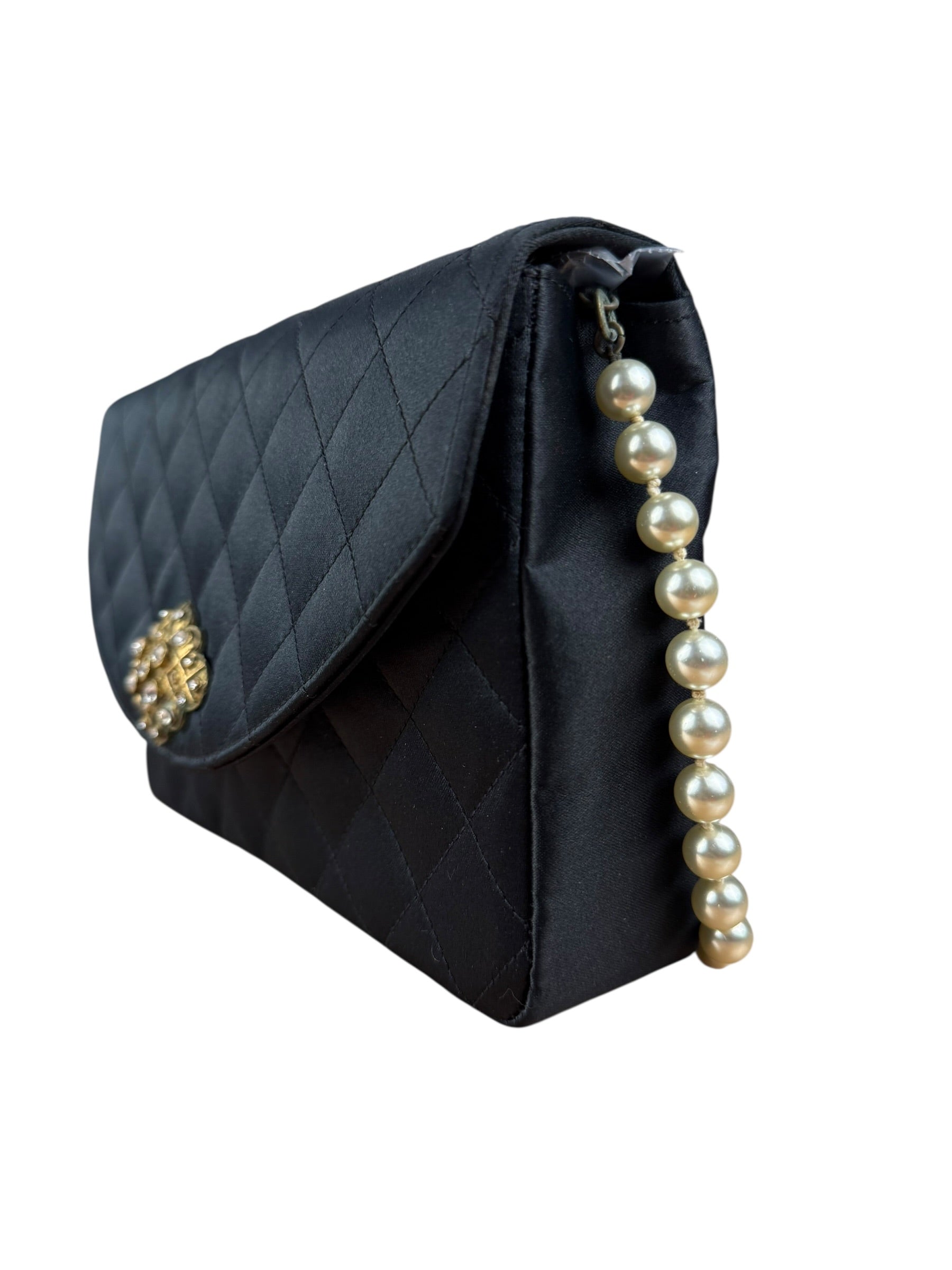 Chanel Black Quilted Satin Gripoix 1986