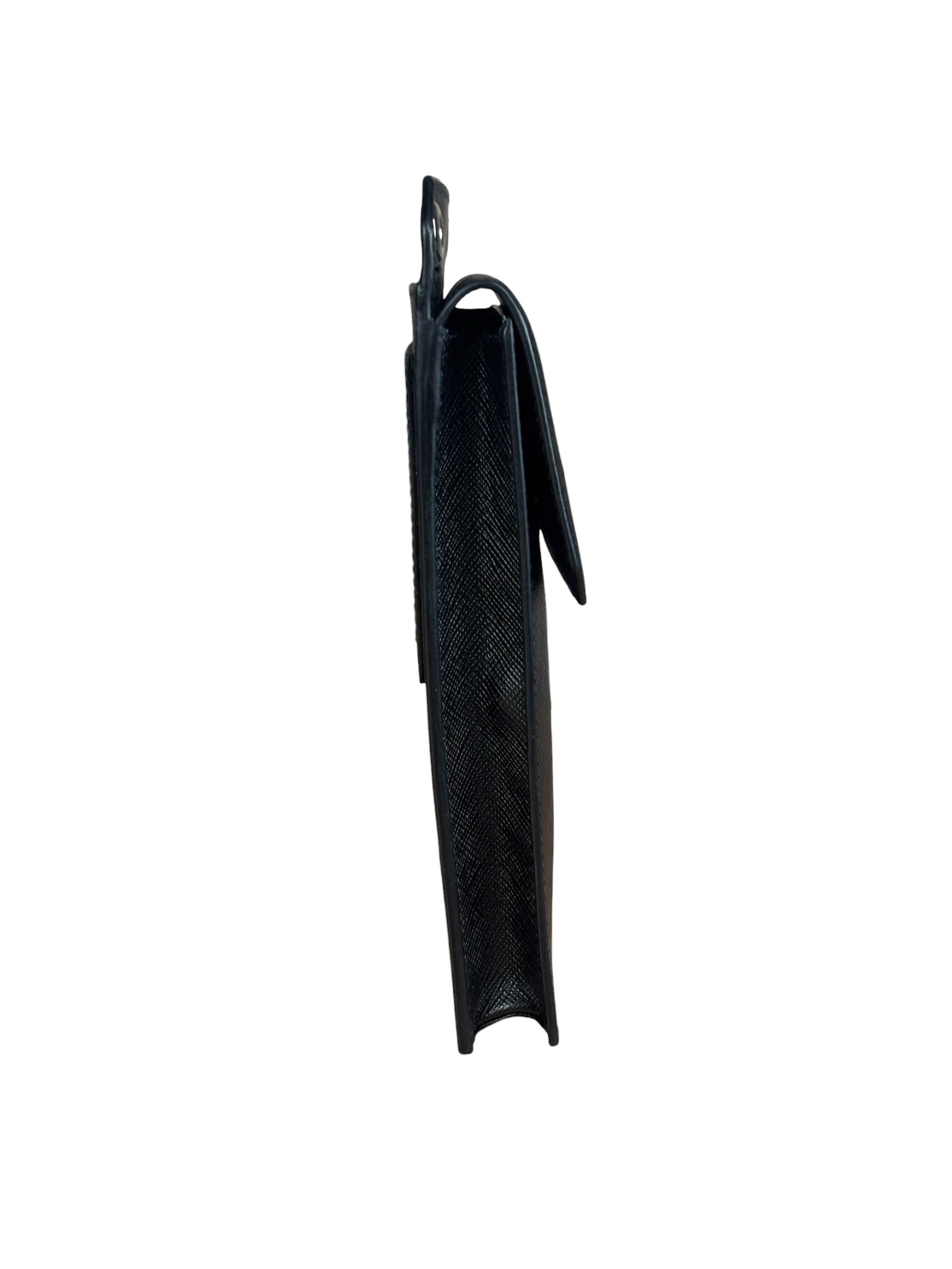 Prada Black Leather Saffiano Phone Holder