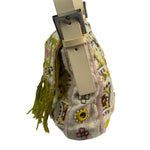Fendi Cream Leather Trim Beaded Baguette