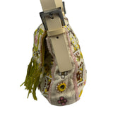 Fendi Cream Leather Trim Beaded Baguette