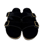 Yves Saint Laurent Black Jimmy Pony Hair Falt Sandal