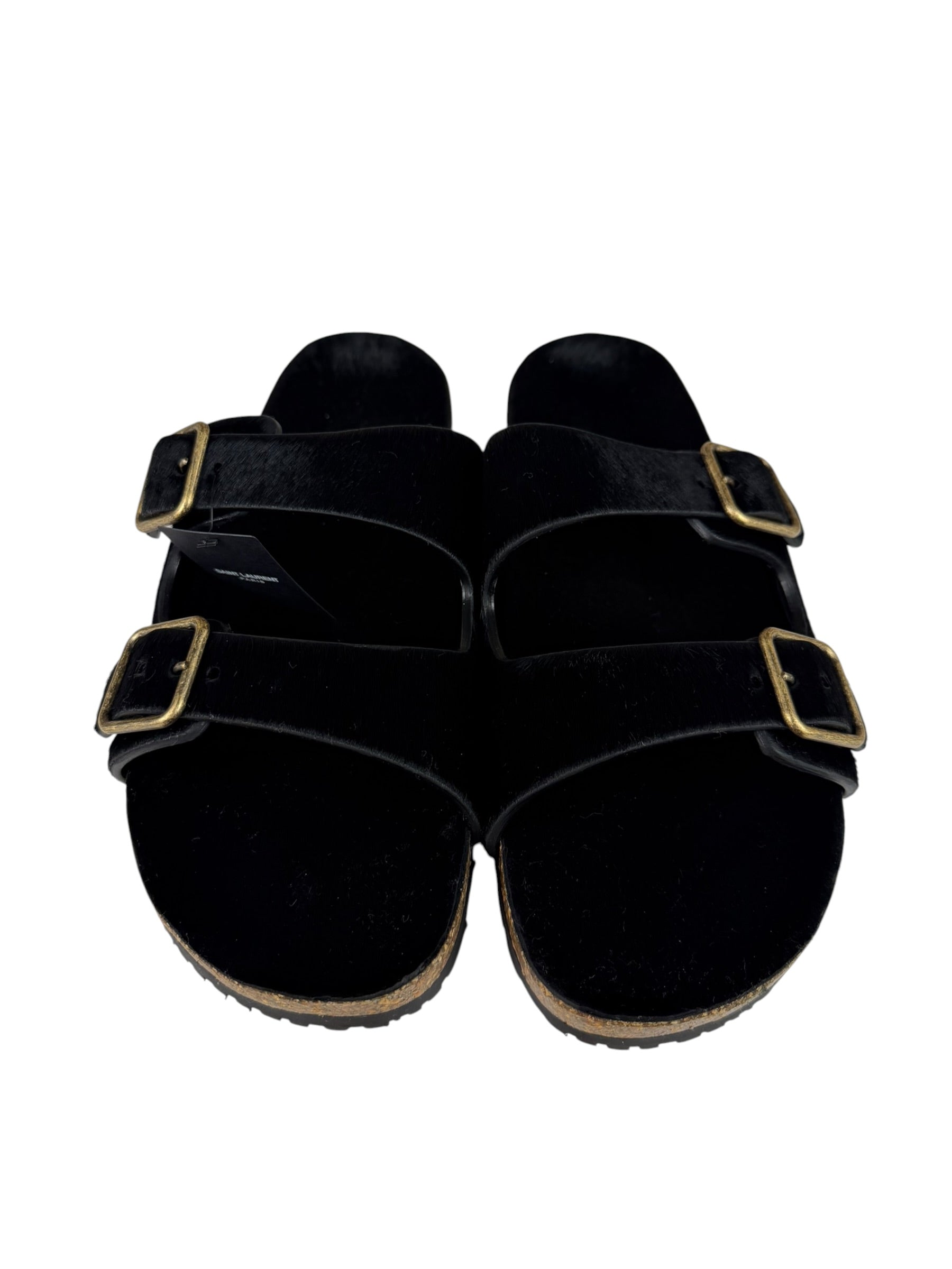 Yves Saint Laurent Black Jimmy Pony Hair Falt Sandal