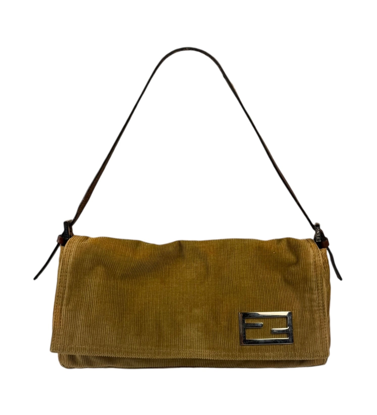 Fendi Brown Corduroy Baguette Shoulder Bag