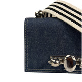 Alexander McQueen Denim Jeweled Knuckle Shoulder Bag