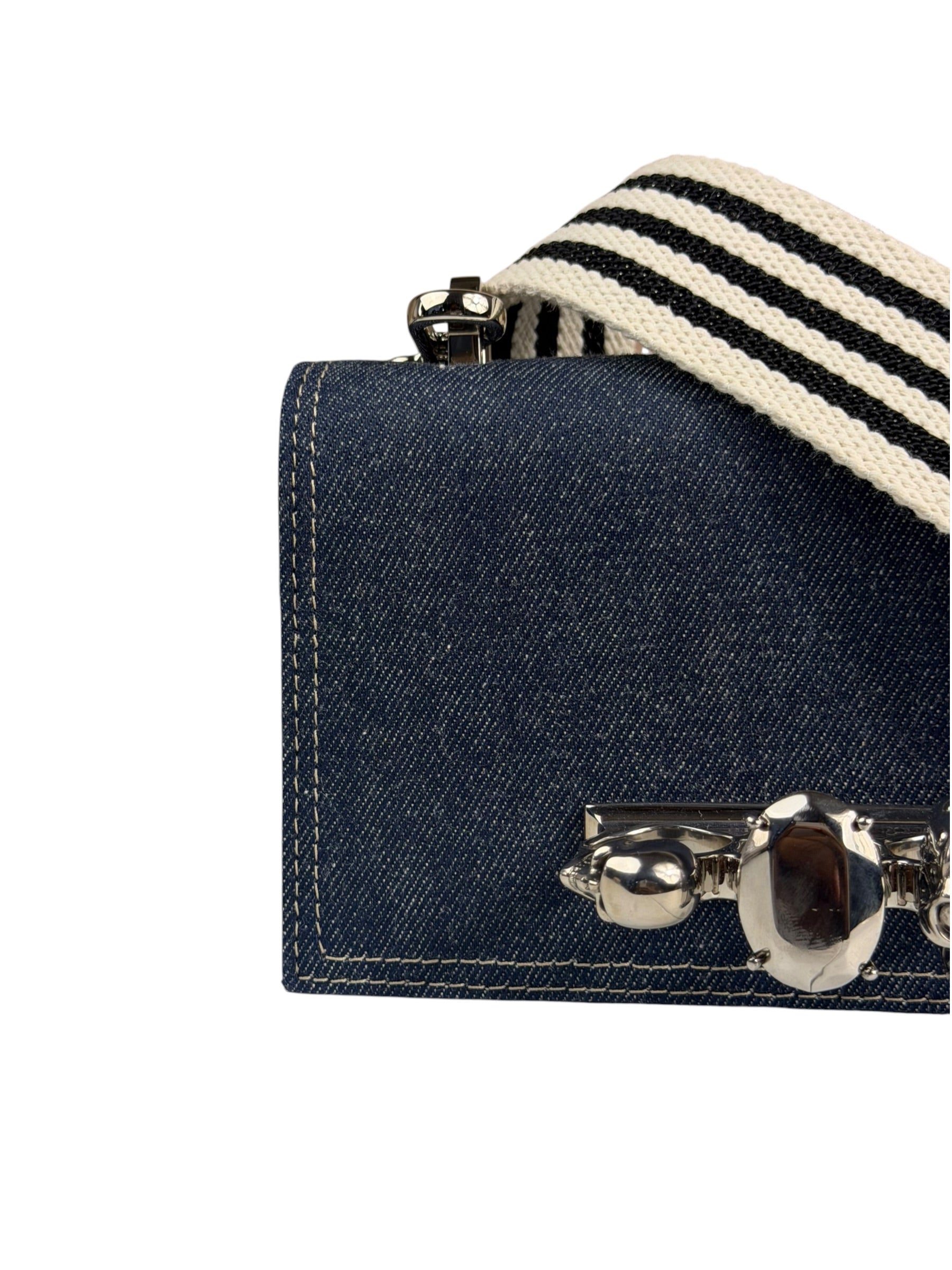 Alexander McQueen Denim Jeweled Knuckle Shoulder Bag