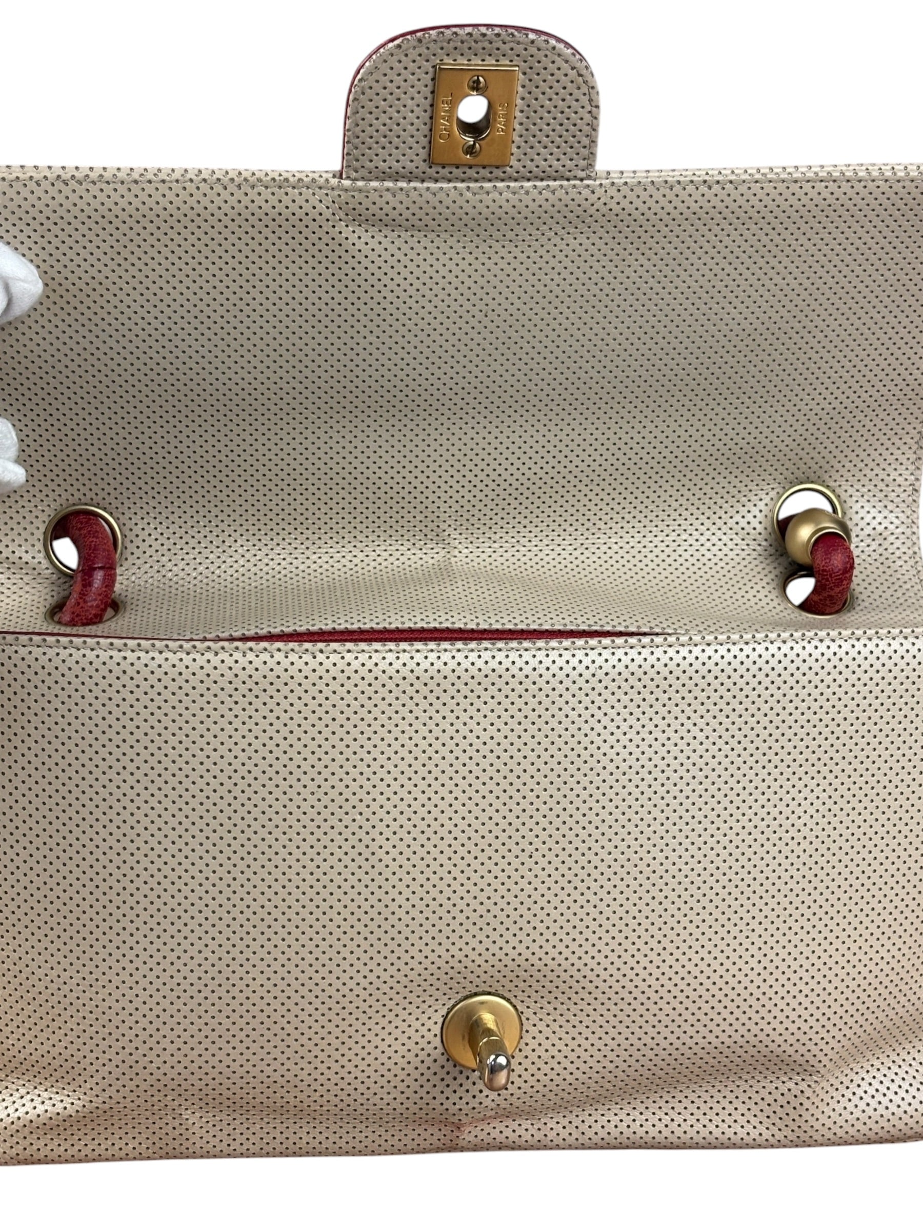 Chanel Beige Perforated Leather CC Flap Bag 2001