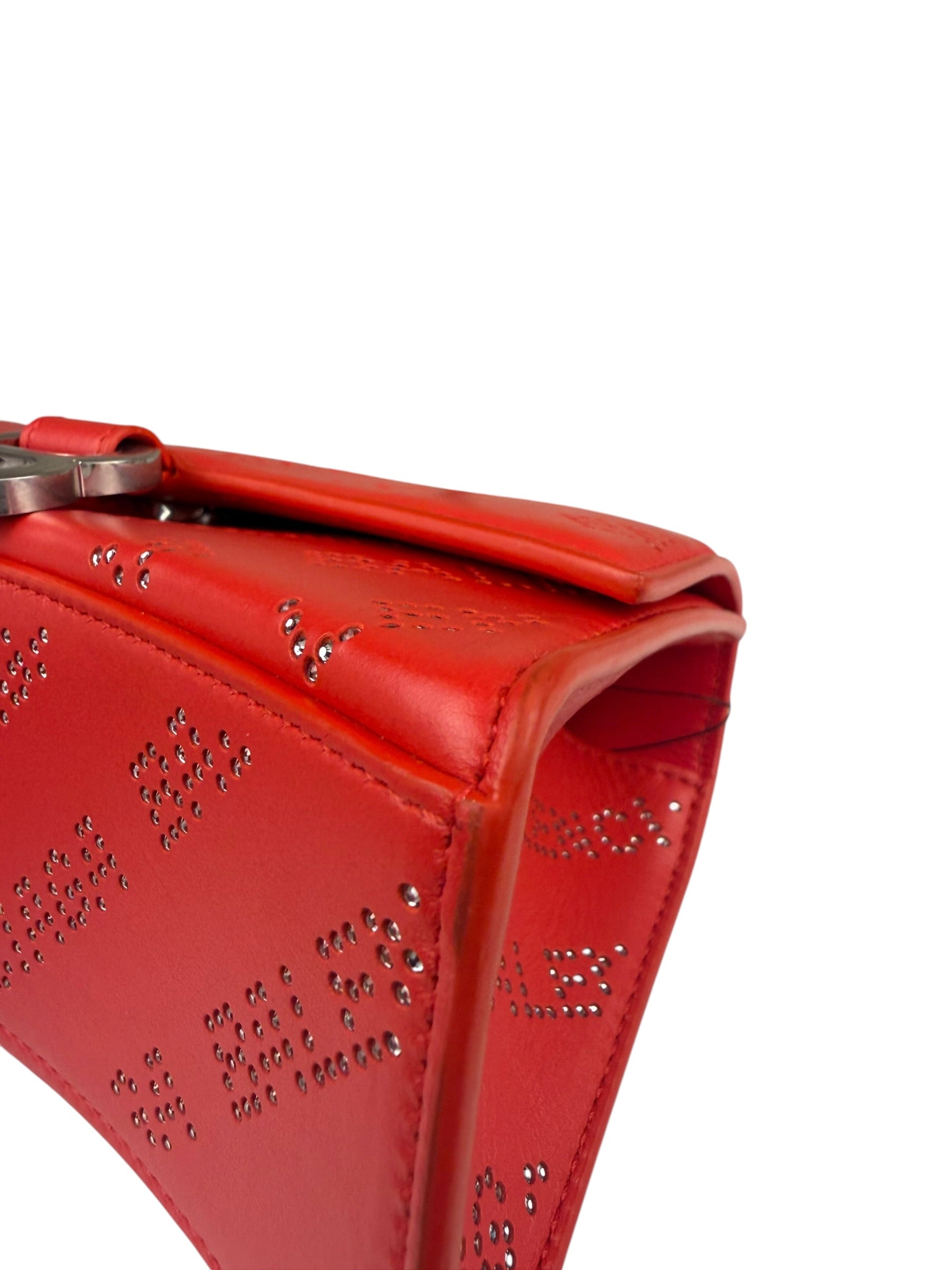 Balenciaga Red Leather Hourglass XS Rhinestones Two-Way Bag