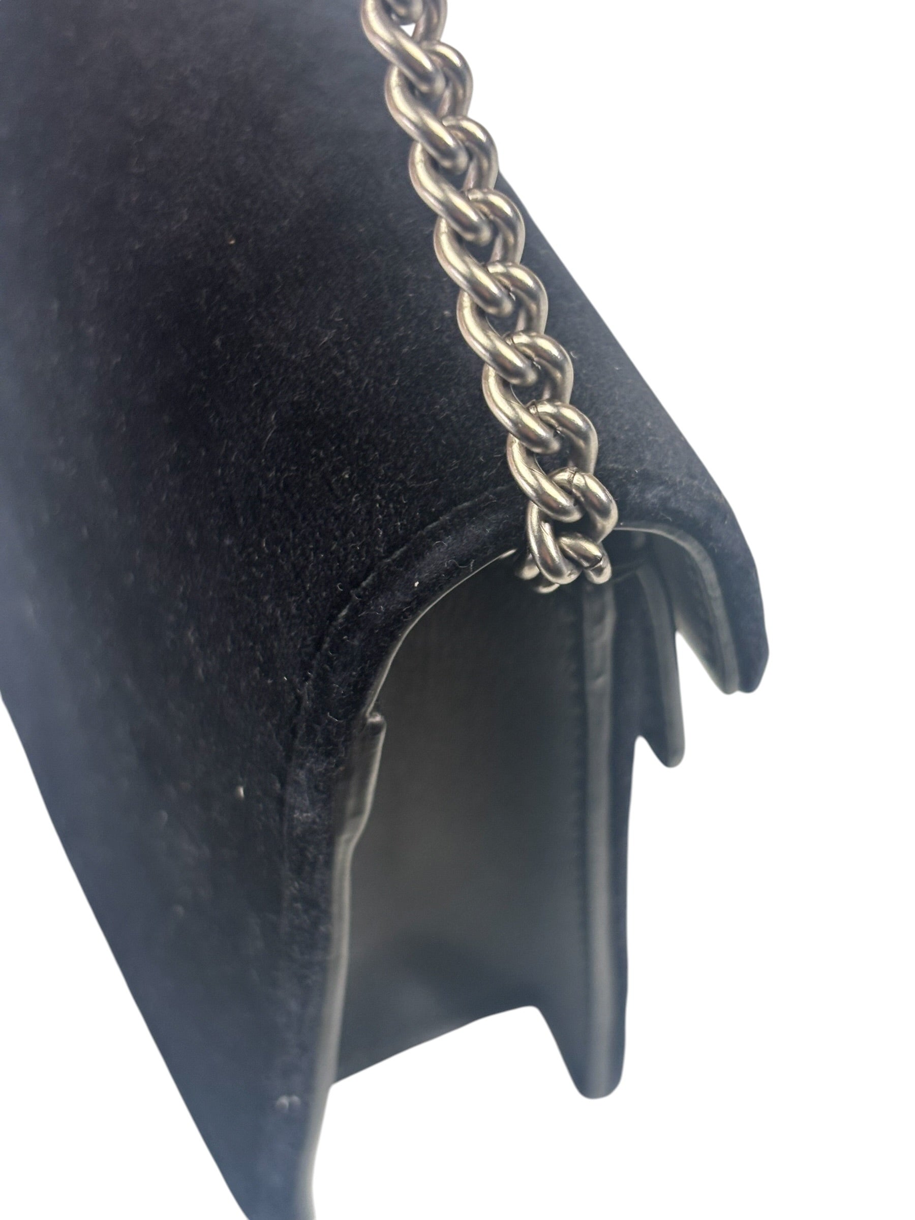 Gucci Black Velvet/Leather Trim Dionysus Super Mini Shoulder Bag