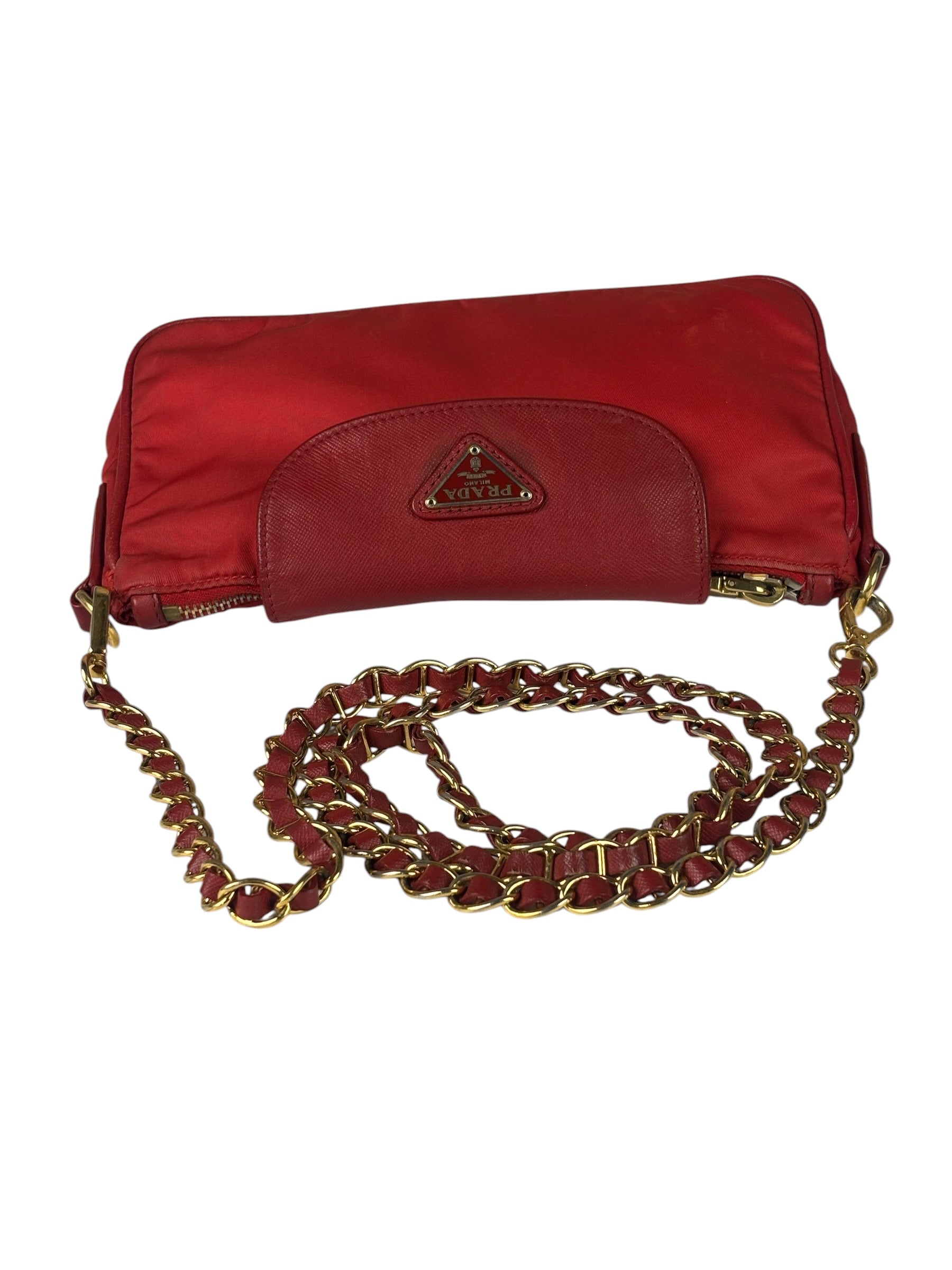 Prada Red Tessuto Nylon/Saffiano Leather Trim Two-Way Bag