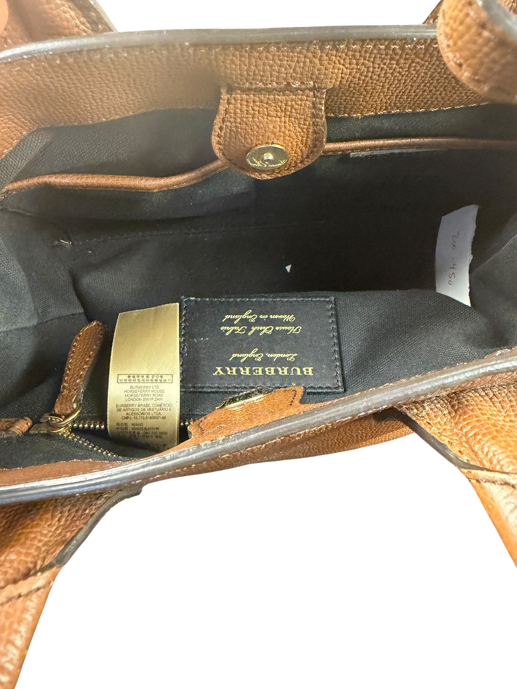 Burberry Brown Leather & House Check Small Banner