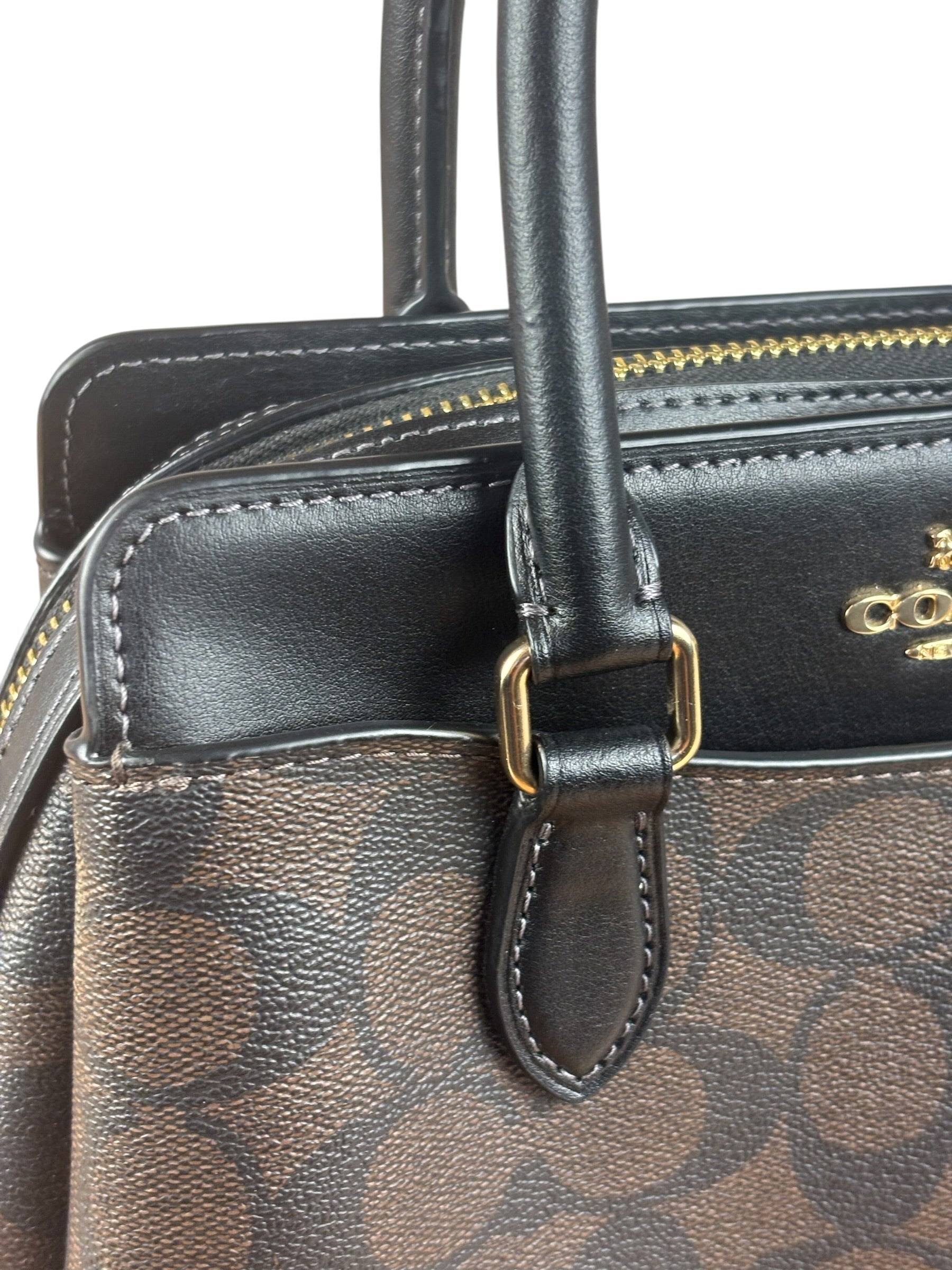 Coach Brown/Black Canvas Mini Darcie Carryall Two-Way Bag