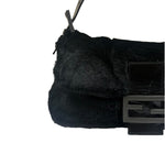 Fendi Black Shearling/Leather Trim Baguette