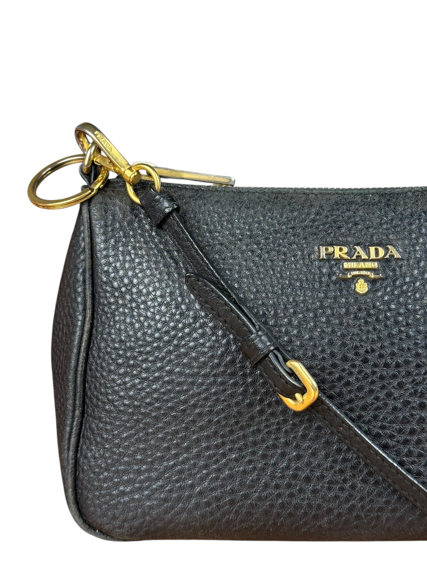 Prada Black Pebbled Leather Pochette