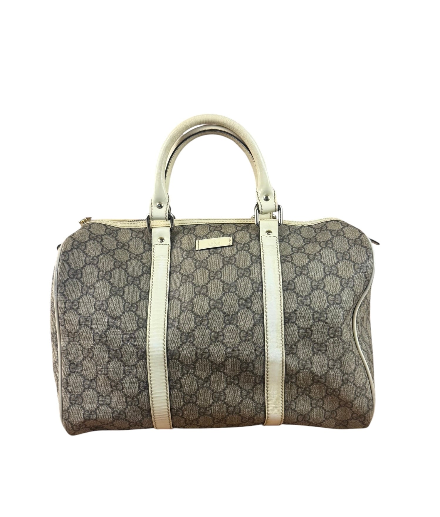 Gucci Bicolor Leather Trim GG Supreme Joy Boston Handbag