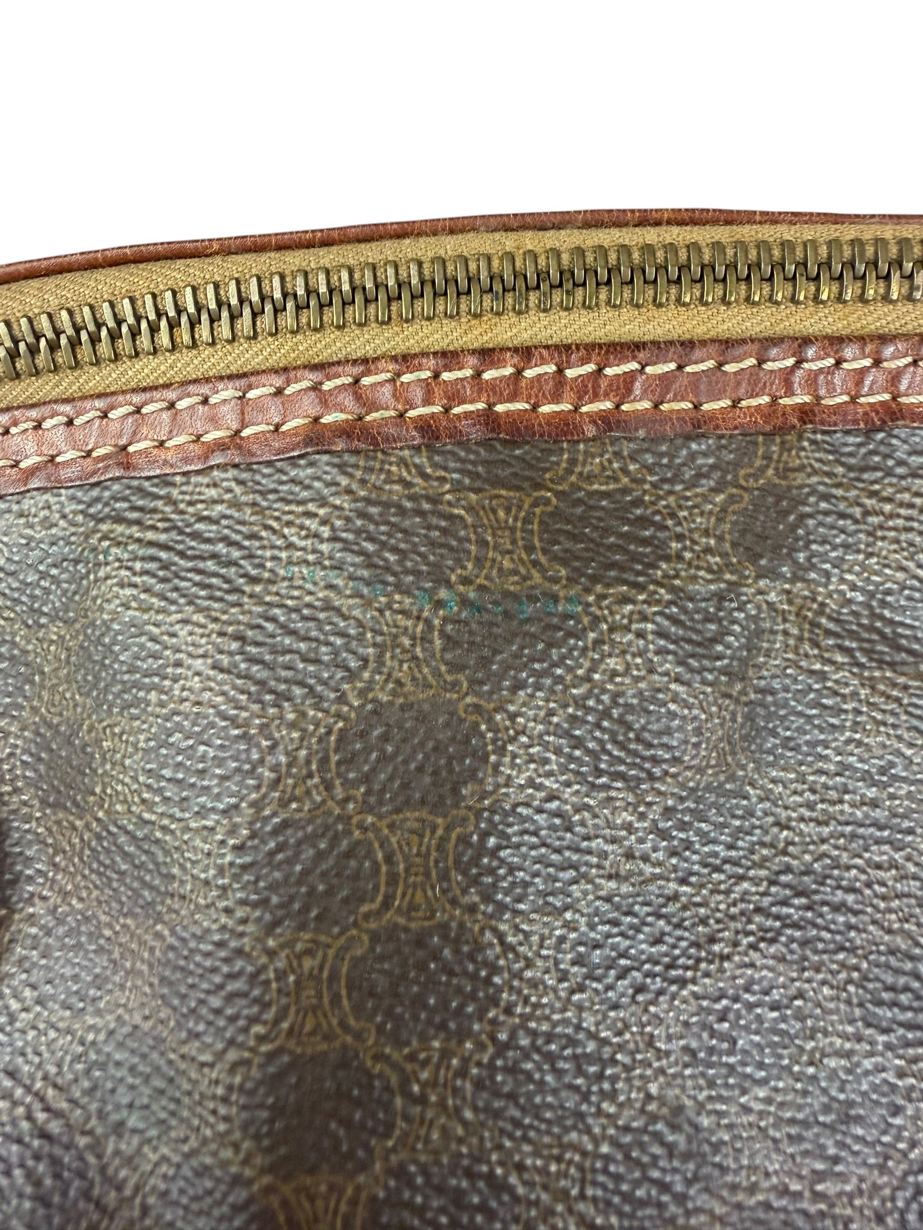 Celine Vintage Macadam Canvas Leather Trim Shoulder Bag